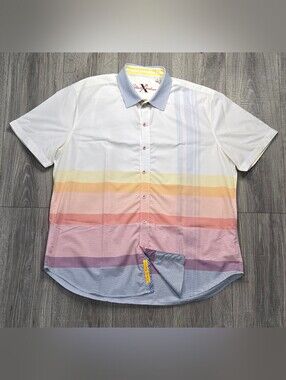 Robert Graham Men's XL Multicolor Ombre Stripe Short Sleeve Button Down Shirt.